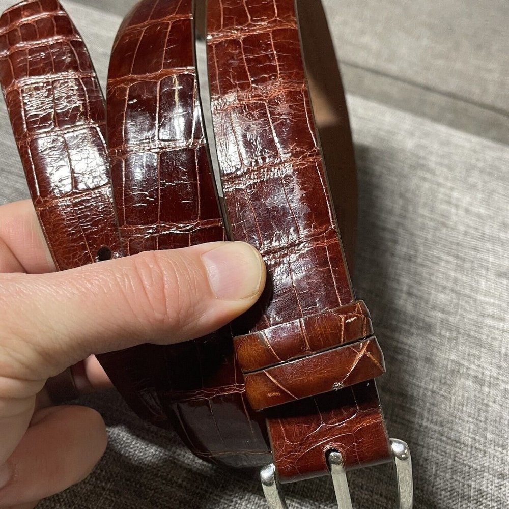 Trafalgar Genuine Alligator Brown Chestnut Brass Belt Size 44 Made In USA